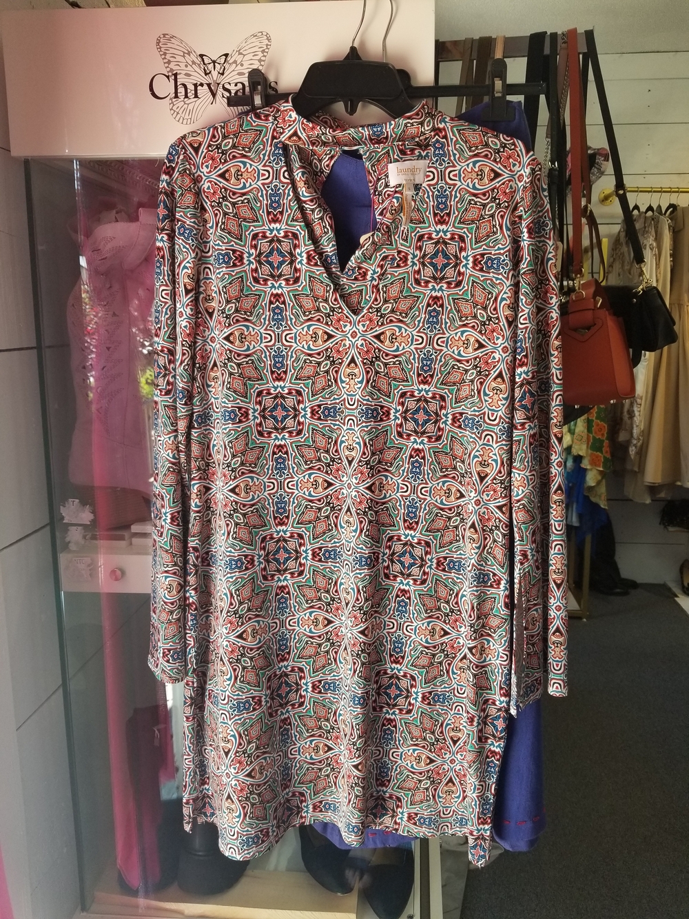 Laundry By Shelli Segal Multi-Color Geometric V-Neck Tunic